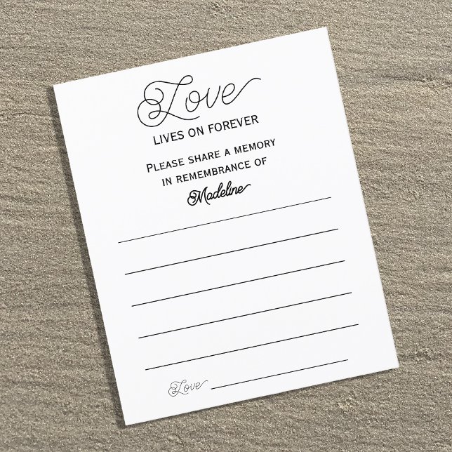 Love Funeral Attendance Card Share A Memory Note  (Creator Uploaded)