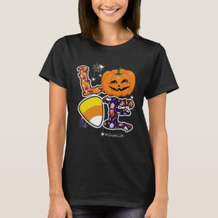 Love Gaga And Candy Corn Pumpkin Spider Halloween T-Shirt