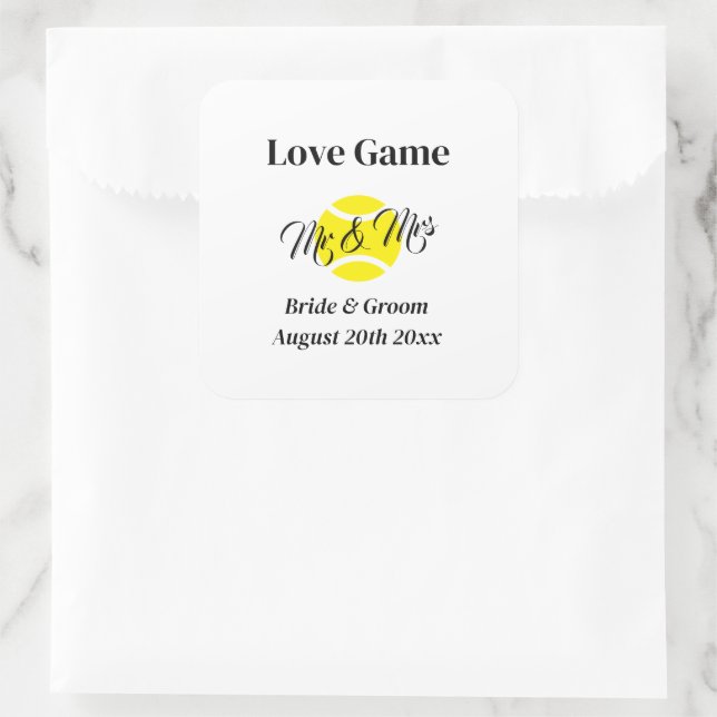 Love Game funny Mr & Mrs tennis theme wedding Square Sticker (Bag)