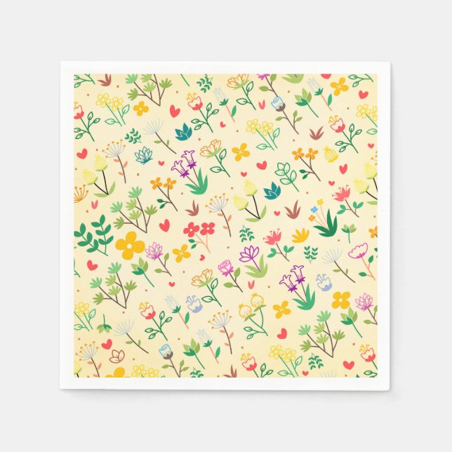 Love Garden Spring Flowers & Hearts Birthday Party Napkin (Front)