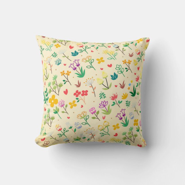 Love Garden Spring Flowers & Hearts  Cushion (Front)