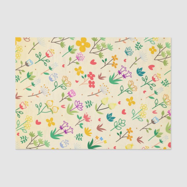 Love Garden Spring Flowers & Hearts  Tissue Paper (Front)