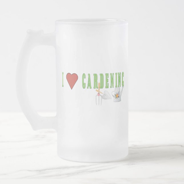 Love Gardening Frosted Glass Beer Mug (Left)