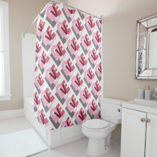 Love Geometric Magenta Letter Shower Curtain