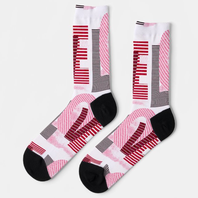 Love Geometric Magenta Letter Socks (Left)