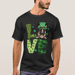 Love German Shepherd Shamrock Leopard Plaid St Pat T-Shirt