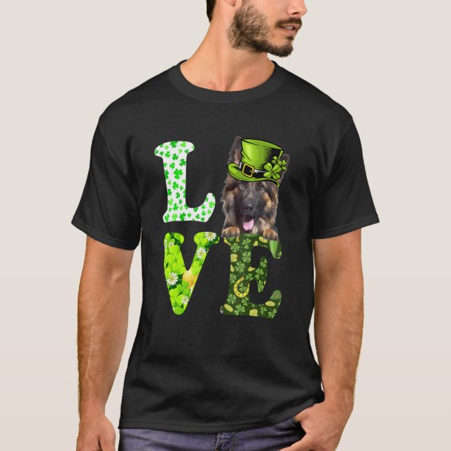 Love German Shepherd St Patrick's Day Shamrock Iri T-Shirt (Front)