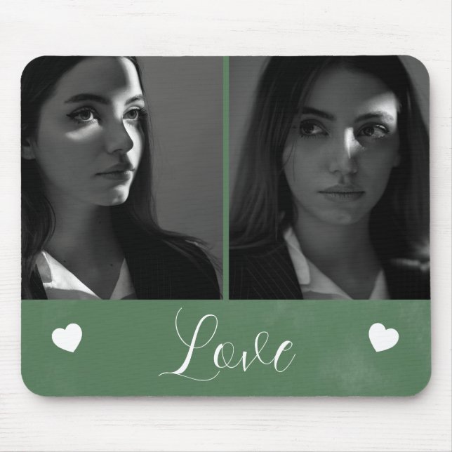 Love Gift 2 Photo Turquoise Green Watercolor  Mouse Mat (Front)