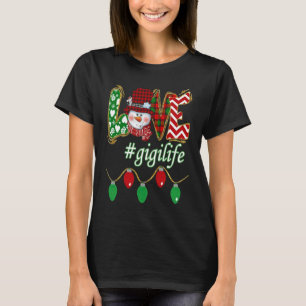 Love Gigi Life Snowman Scarf Christmas Lights Tree T-Shirt