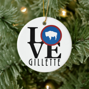 LOVE Gillette Wyoming Ceramic Tree Decoration