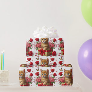 Love Ginger Kitten in Valentines Day Box Wrapping Paper
