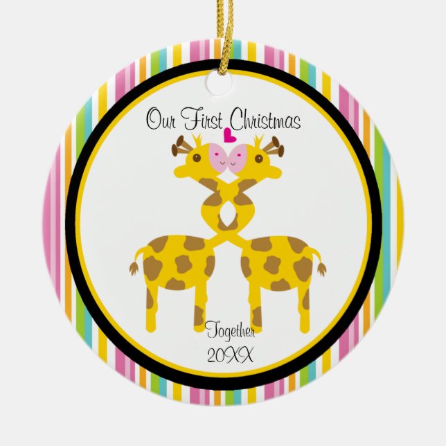 Love Giraffe Couple Christmas Ornament (Front)