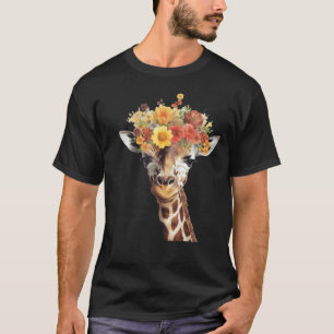 Love giraffe Women wildlife giraffe  with Flowers T-Shirt