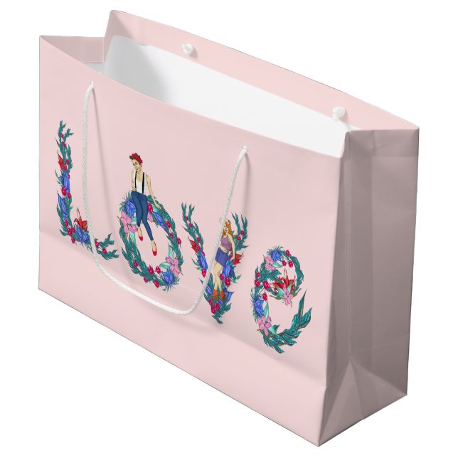 Love, girls and flowers large gift bag (Front Angled)