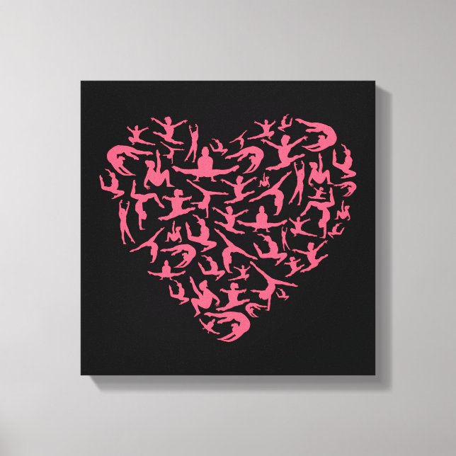 Love Girls Gymnastics - Silhouette Heart Canvas Print (Front)