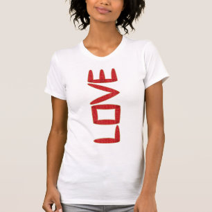Love Girly Red Glitter Letters Gold Border T-Shirt