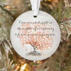 Love gives us Fairy Tale Heart Leaf Tree Wedding Ornament