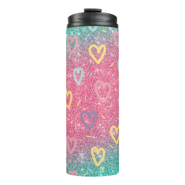 Love Glitter Hearts Thermal Tumbler (Front)