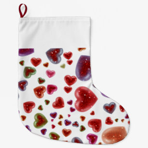 Love, glittery hearts 2 large christmas stocking
