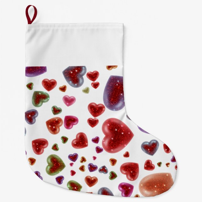 Love, glittery hearts 2 large christmas stocking (Front)