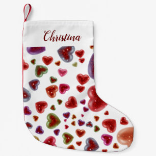 Love, glittery hearts 2 small christmas stocking