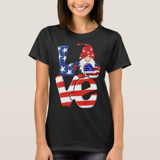 Love Gnome American Patriotic Usa Flag  4th Of Jul T-Shirt