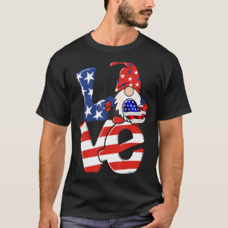 Love Gnome American Patriotic Usa Flag  4th Of Jul T-Shirt