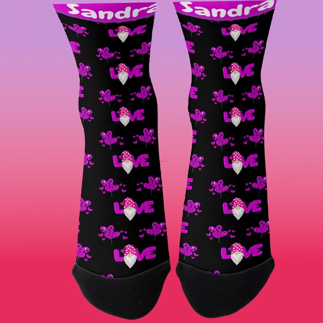Love gnome black Pink Purple Heart Balloons Socks (Creator Uploaded)
