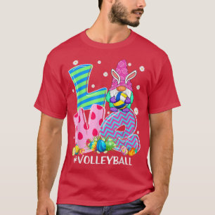 Love Gnome Bunny Volleyball Player Gnome Lover Eas T-Shirt