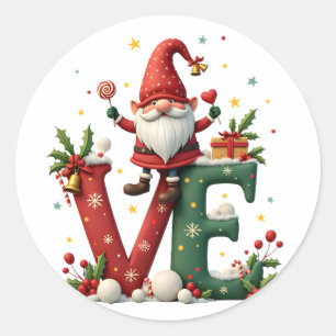 LOVE Gnome Christmas Classic Round Sticker