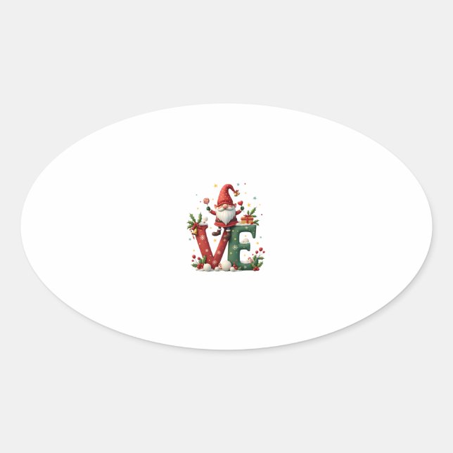 LOVE Gnome Christmas Oval Sticker (Front)