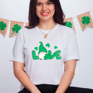 Love Gnome Green Shamrocks St. Patrick's Day T-Shirt