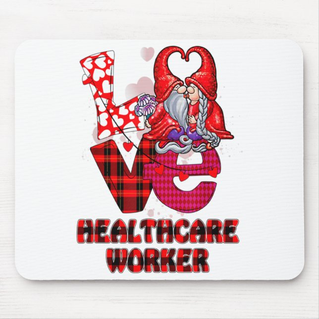 Love Gnome Healthcare Worker Valentines Day Heart  Mouse Mat (Front)