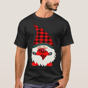 Love Gnome In A Red Buffalo Plaid Hat Christmas Va T-Shirt