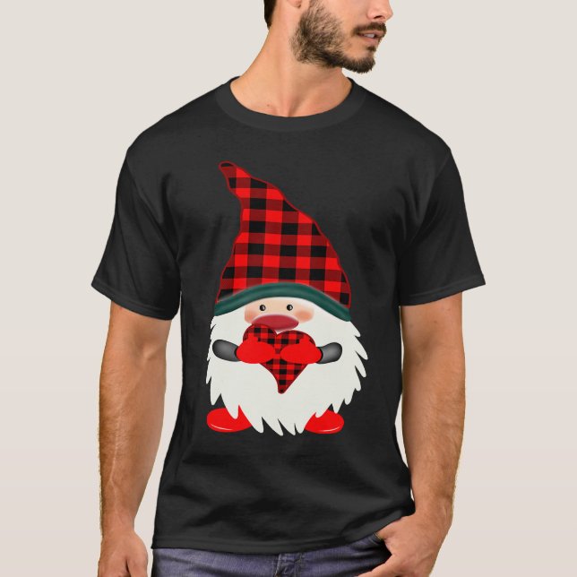Love Gnome In A Red Buffalo Plaid Hat Christmas Va T-Shirt (Front)