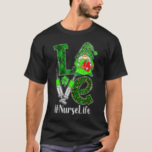 Love Gnome Nurse Life Er Rn St Patricks Day Leopar T-Shirt
