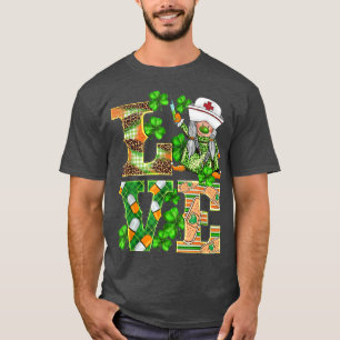 Love Gnome Nurse Life ER RN St Patricks Day Leopar T-Shirt