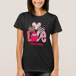 Love Gnome Teacher Squad Leopard Heart Happy Valen T-Shirt