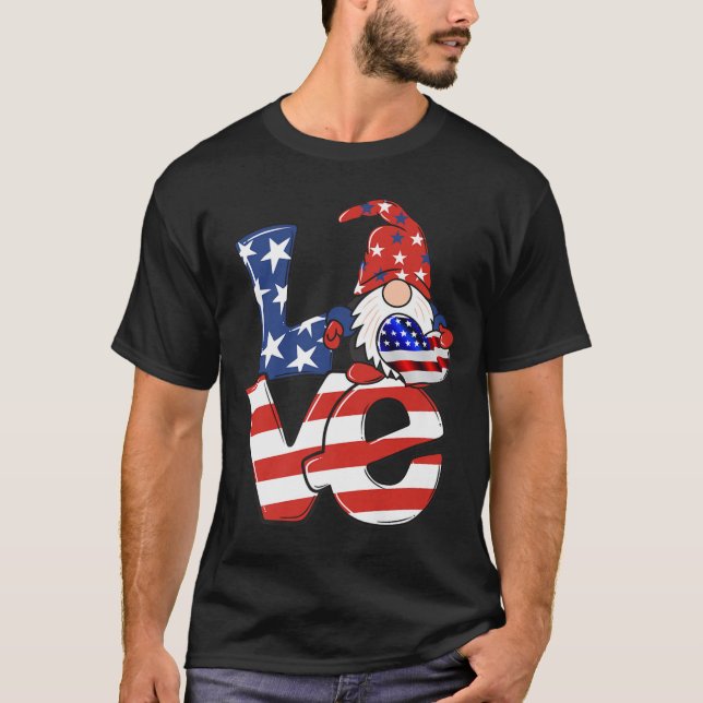 Love Gnome USA Flag 4th of July T-Shirt (Front)