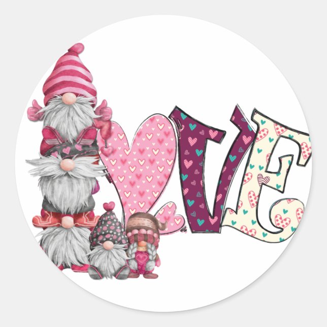 Love Gnome, Valentine's Day Classic Round Sticker (Front)