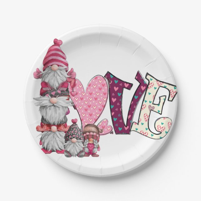 Love Gnome, Valentine's Day Paper Plate (Front)