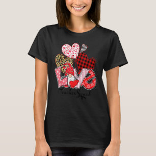 Love Gnome Valentines Day Red Buffalo Plaid Leopar T-Shirt
