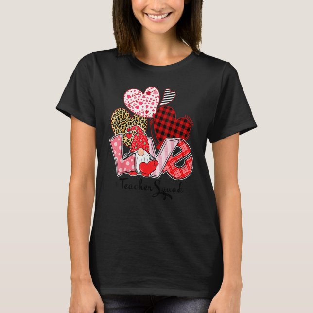 Love Gnome Valentines Day Red Buffalo Plaid Leopar T-Shirt (Front)
