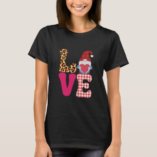 Love Gnome Valentines Day Red Buffalo Plaid Leopar T-Shirt