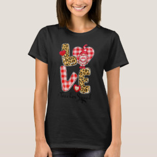 Love Gnome Valentines Day Red Buffalo Plaid Leopar T-Shirt