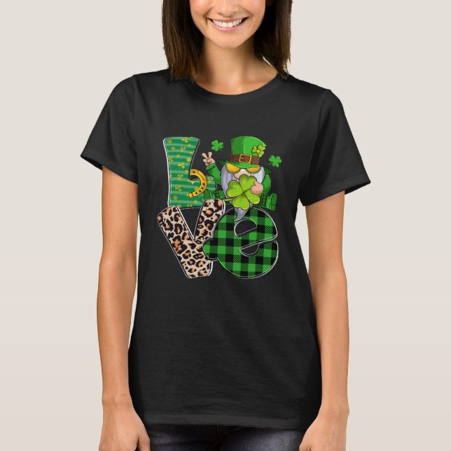 LOVE Gnomes Irish Shamrock Lucky St Patrick's Day  T-Shirt (Front)