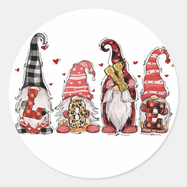 Love Gnomes Valentines Day Classic Round Sticker (Front)