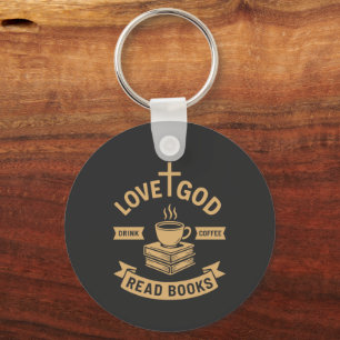 Love God Drink Coffee Read Books Christian Key Ring
