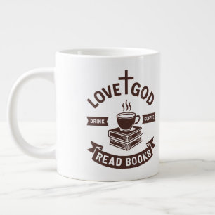 Love God Drink Coffee Read Books Christian Vintage Large Coffee Mug
