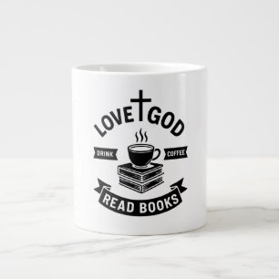Love God Drink Coffee Read Books Faith Vintage Large Coffee Mug